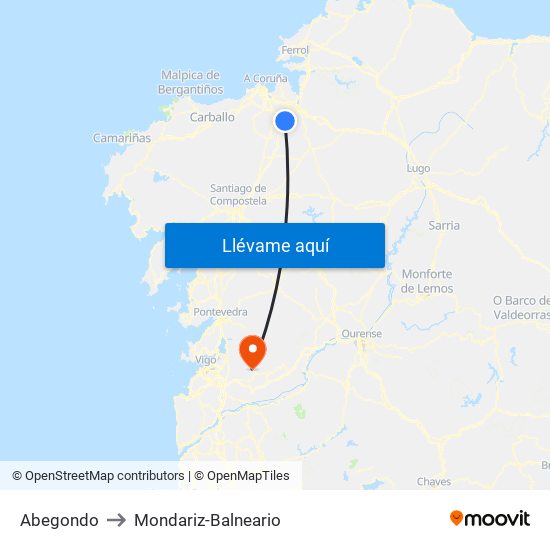 Abegondo to Mondariz-Balneario map