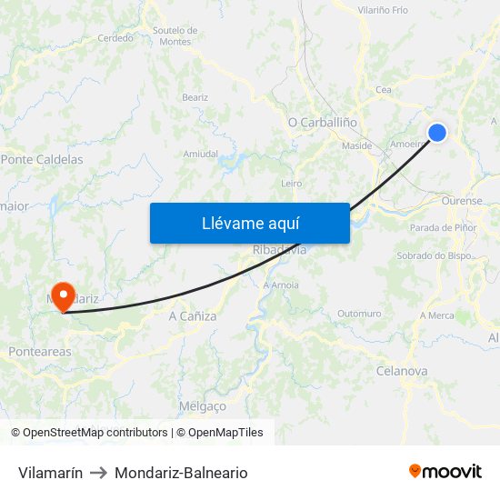 Vilamarín to Mondariz-Balneario map
