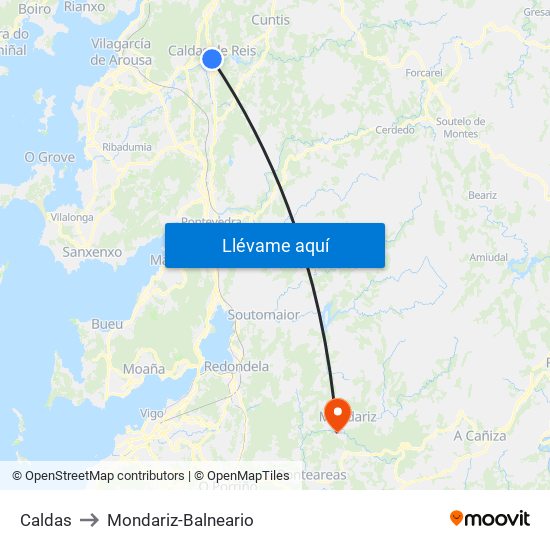 Caldas to Mondariz-Balneario map
