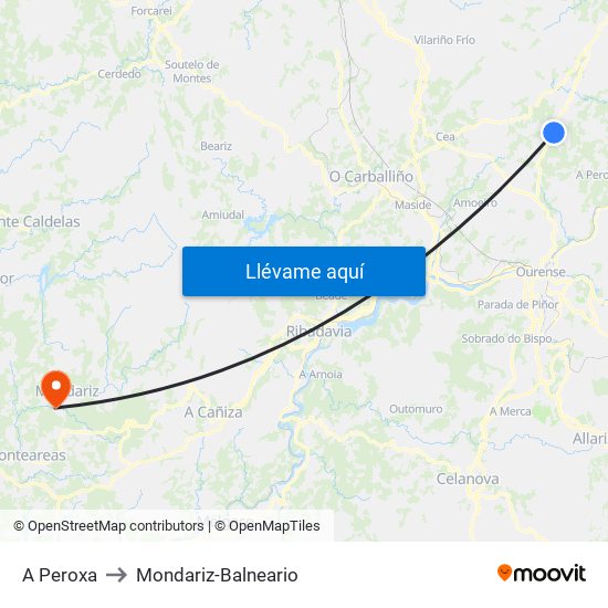 A Peroxa to Mondariz-Balneario map