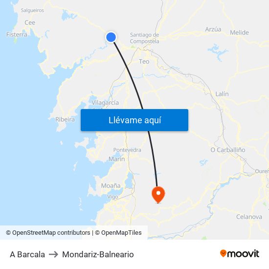 A Barcala to Mondariz-Balneario map