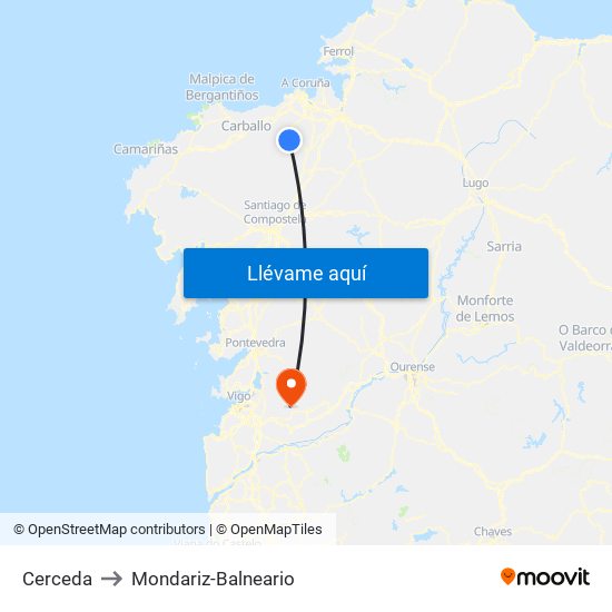 Cerceda to Mondariz-Balneario map