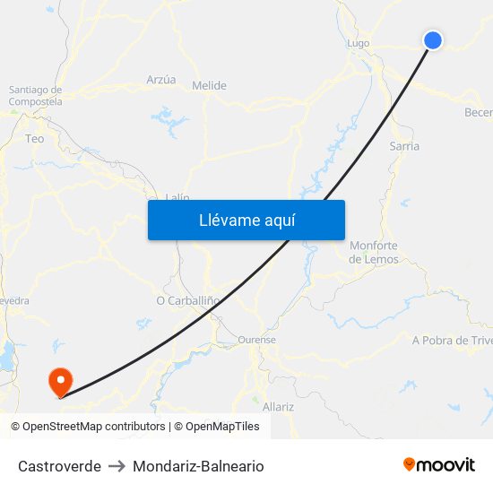Castroverde to Mondariz-Balneario map