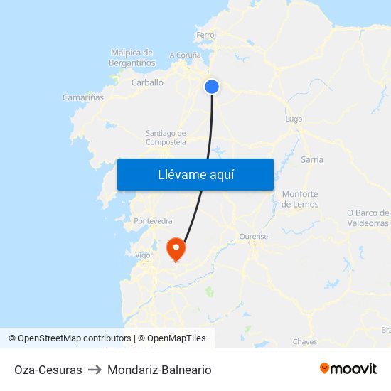 Oza-Cesuras to Mondariz-Balneario map