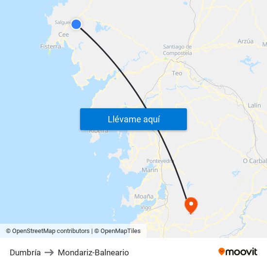 Dumbría to Mondariz-Balneario map
