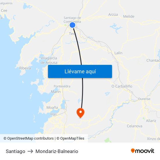 Santiago to Mondariz-Balneario map