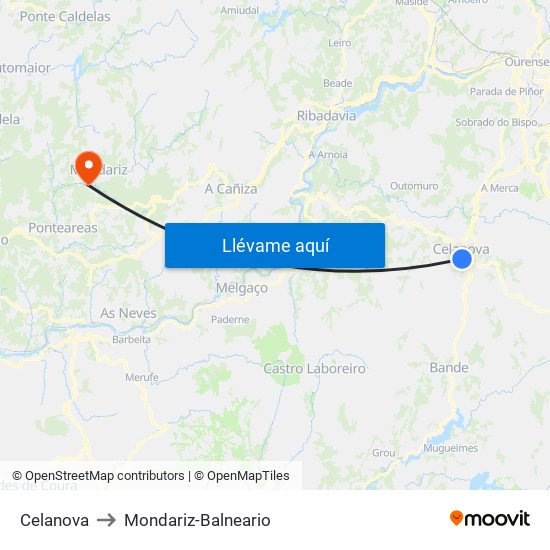 Celanova to Mondariz-Balneario map