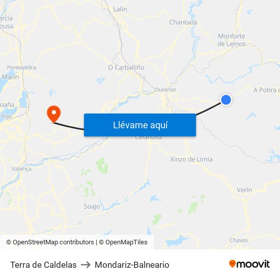 Terra de Caldelas to Mondariz-Balneario map