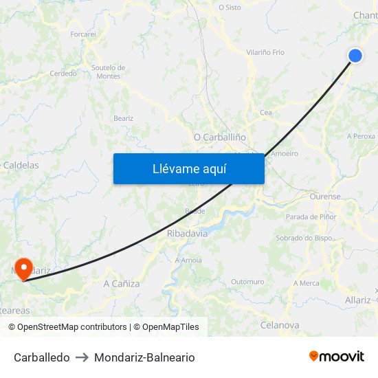 Carballedo to Mondariz-Balneario map