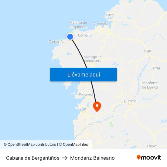 Cabana de Bergantiños to Mondariz-Balneario map