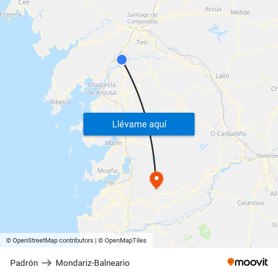 Padrón to Mondariz-Balneario map