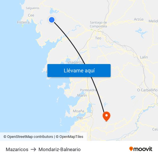 Mazaricos to Mondariz-Balneario map