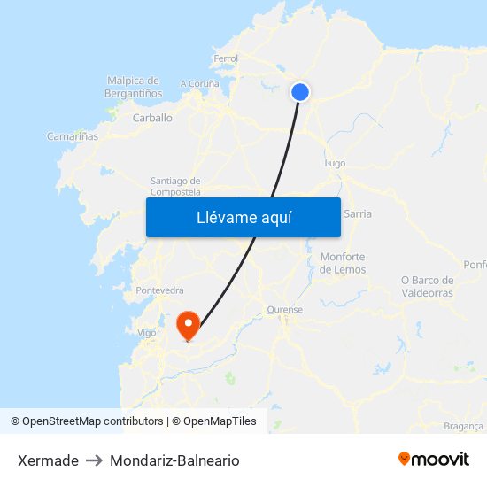Xermade to Mondariz-Balneario map