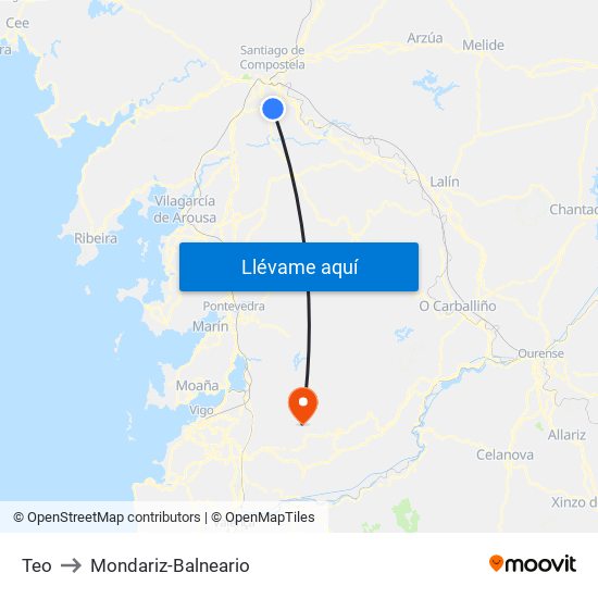 Teo to Mondariz-Balneario map