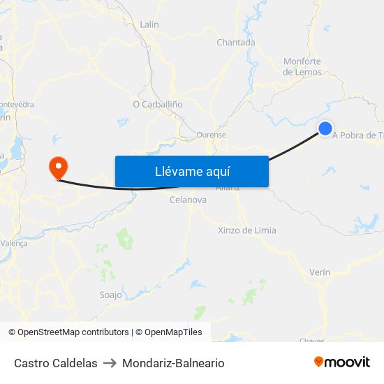 Castro Caldelas to Mondariz-Balneario map