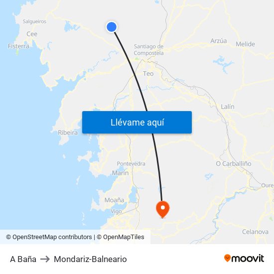 A Baña to Mondariz-Balneario map