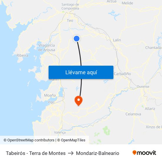 Tabeirós - Terra de Montes to Mondariz-Balneario map