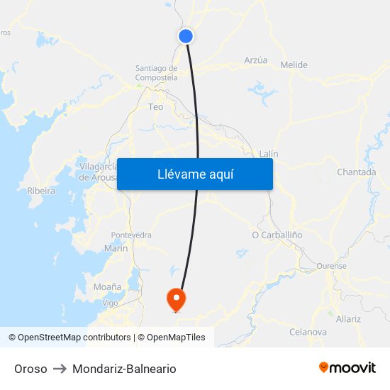 Oroso to Mondariz-Balneario map