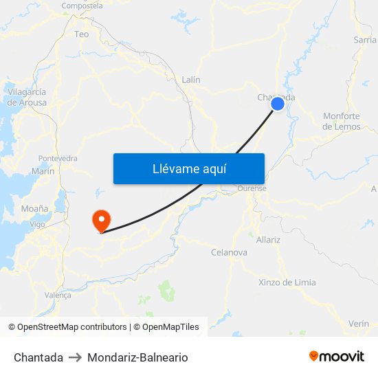 Chantada to Mondariz-Balneario map