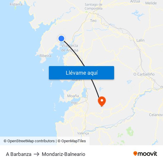 A Barbanza to Mondariz-Balneario map