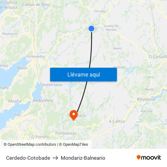 Cerdedo-Cotobade to Mondariz-Balneario map