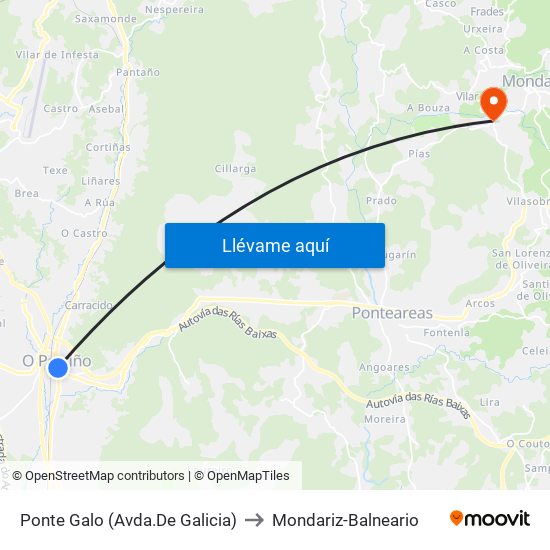 Ponte Galo (Avda.De Galicia) to Mondariz-Balneario map