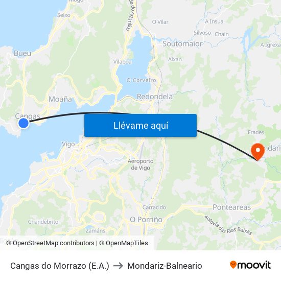 Cangas do Morrazo (E.A.) to Mondariz-Balneario map