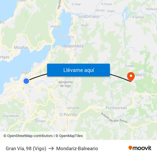 Gran Vía, 98 (Vigo) to Mondariz-Balneario map