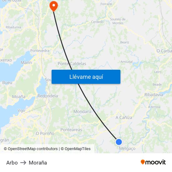 Arbo to Moraña map