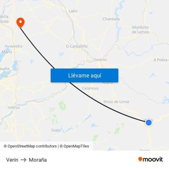 Verín to Moraña map