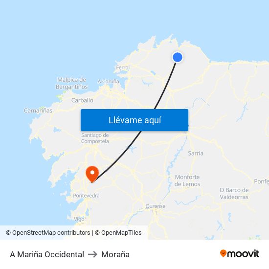 A Mariña Occidental to Moraña map