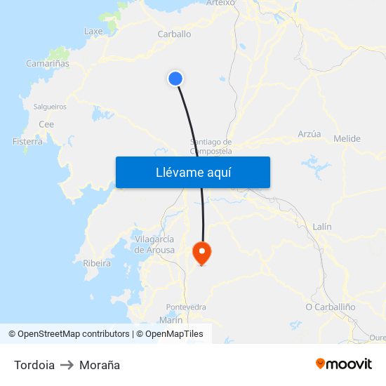 Tordoia to Moraña map
