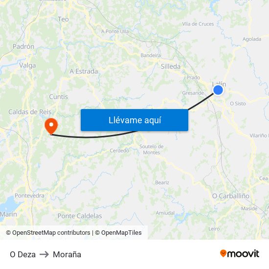 O Deza to Moraña map