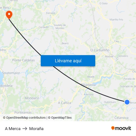 A Merca to Moraña map