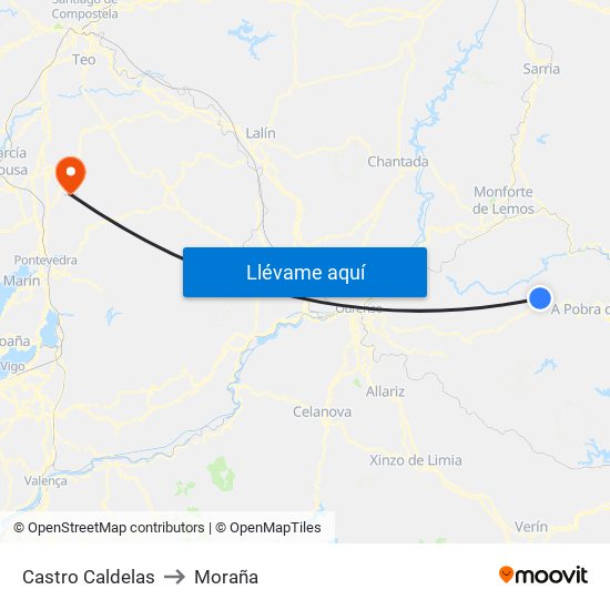 Castro Caldelas to Moraña map