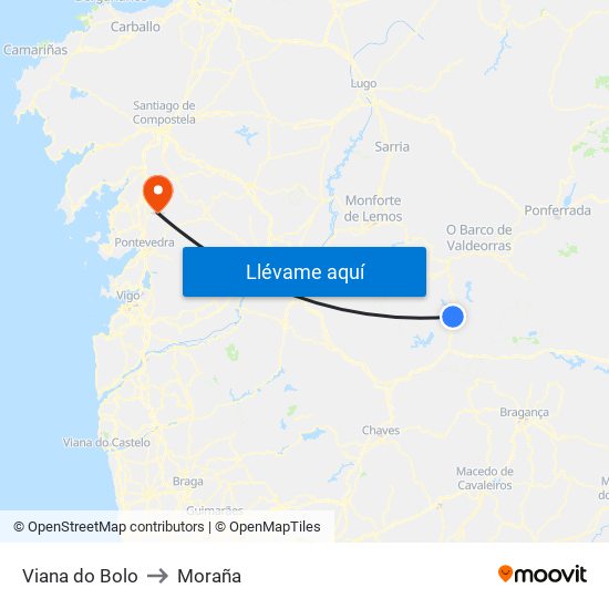 Viana do Bolo to Moraña map