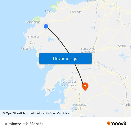 Vimianzo to Moraña map