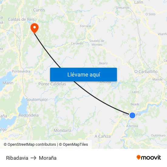 Ribadavia to Moraña map