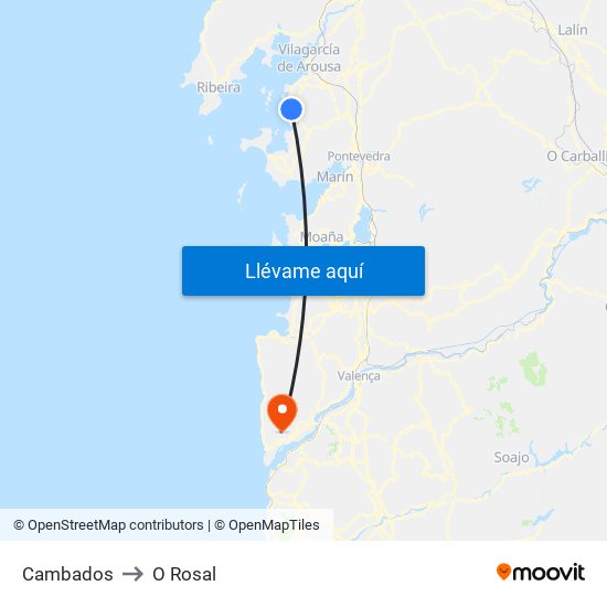 Cambados to O Rosal map