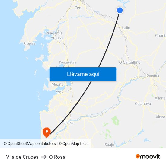 Vila de Cruces to O Rosal map