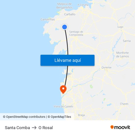 Santa Comba to O Rosal map