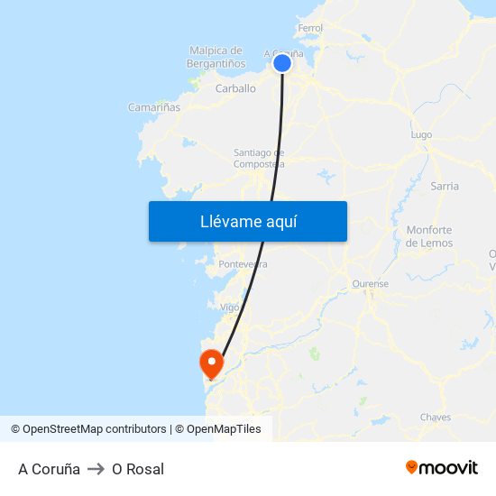 A Coruña to O Rosal map