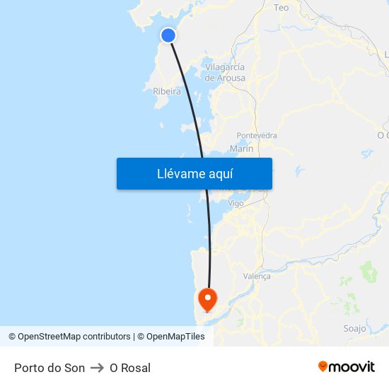 Porto do Son to O Rosal map