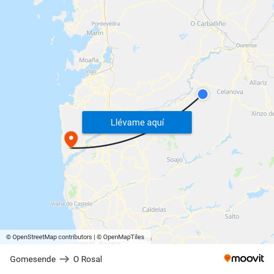 Gomesende to O Rosal map