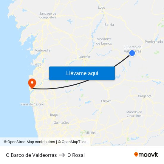 O Barco de Valdeorras to O Rosal map