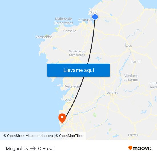 Mugardos to O Rosal map