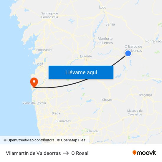 Vilamartín de Valdeorras to O Rosal map