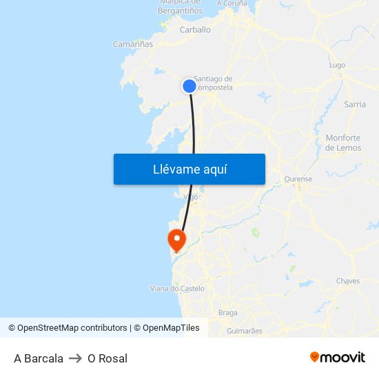 A Barcala to O Rosal map