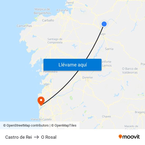 Castro de Rei to O Rosal map
