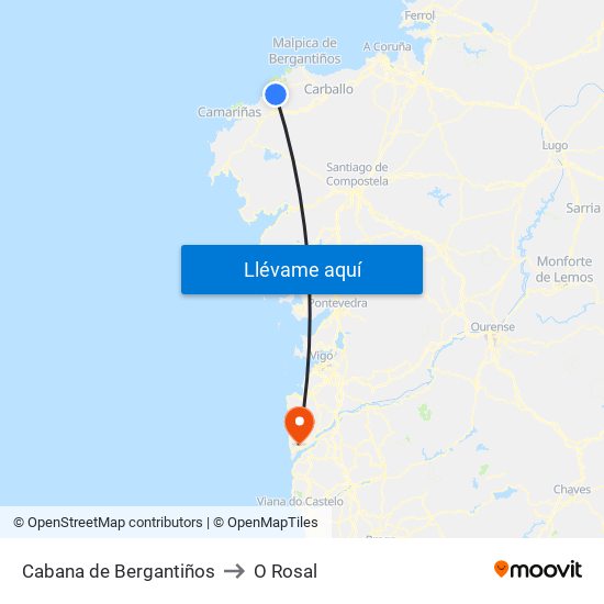 Cabana de Bergantiños to O Rosal map